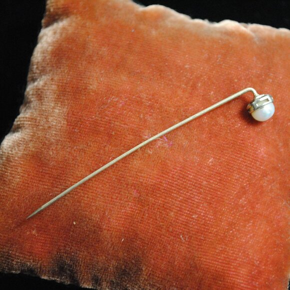 Antique 10k White & Yellow Gold Stick Pin with Pearl - Picture 5 of 12